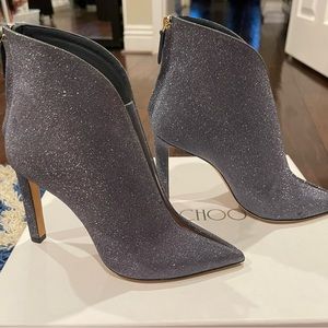 NWT Brand New Jimmy Choo Bowie Glitter Blue Boot Size 37 Zip Up Designer Women’s